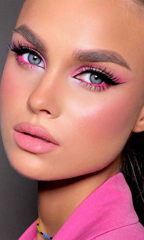 makeup with a pink dress
